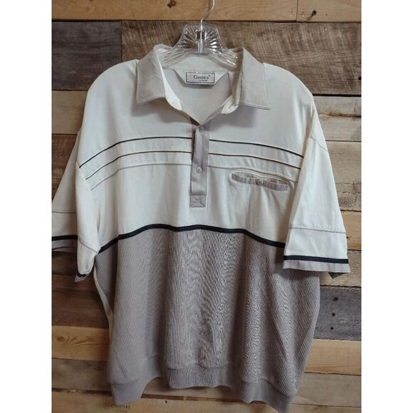 VTG Classics by Palmland Men's XL Short Sleeve Polo Tan / Cream Banded Waist - Picture 1 of 3